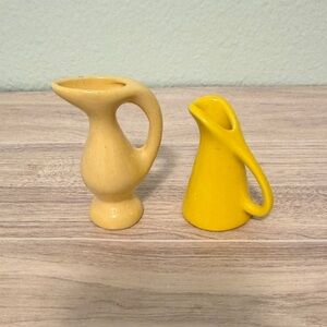 Two Miniature Yellow Ceramic Pitchers